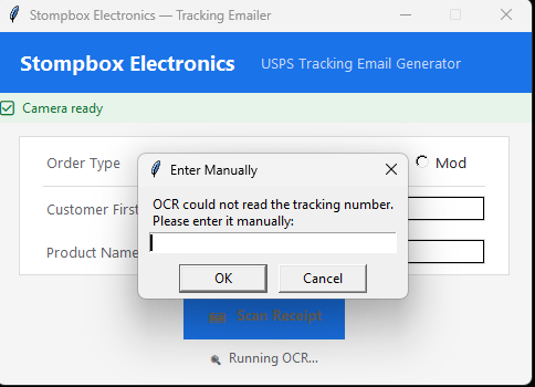 Just in case the tracking number is difficult to read, a manual entry option is available.