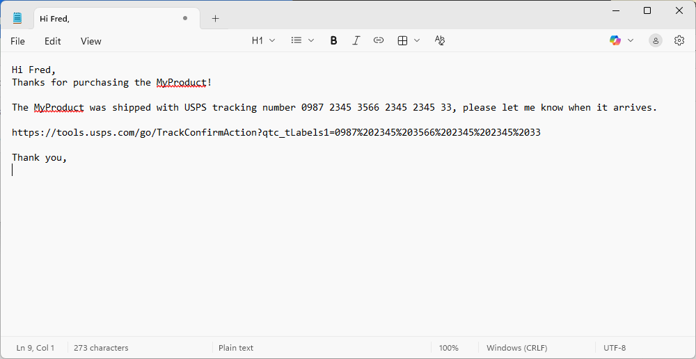 The resulting message, copied to the clipboard and ready to be pasted into Gmail.
